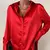 Blusa elegante de cetim para mulheres, manga comprida, cor sólida, camisa de se - comprar online