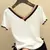 Camiseta feminina de malha fina, moda coreana, cor contraste, tops de manga curt - comprar online