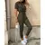 Macacão feminino com cinto monocromático, calças casuais, gola flip, fivela, - Irislandia Variedades