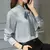 Blusa chiffon solta para as mulheres, camisa gola V, cor sólida, com arco, mang na internet