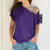 Imagem do Camiseta irregular de manga curta feminina, casual, ombro oblíquo, tops cruzado