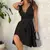 Elegante vestido preto bandagem de arco feminino, decote em v, sem mangas, sexy - Irislandia Variedades
