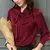 Blusa chiffon solta para as mulheres, camisa gola V, cor sólida, com arco, mang - Irislandia Variedades