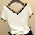 Camiseta feminina de malha fina, moda coreana, cor contraste, tops de manga curt - comprar online
