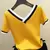 Camiseta feminina de malha fina, moda coreana, cor contraste, tops de manga curt - Irislandia Variedades