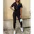 Macacão feminino com cinto monocromático, calças casuais, gola flip, fivela,