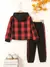 Meninos e meninas com capuz xadrez e calças compridas, roupas infantis, terno c - Irislandia Variedades