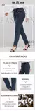 Calça jeans feminina casual plus size, cintura alta, slim fit, confortável, el