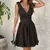 Elegante vestido preto bandagem de arco feminino, decote em v, sem mangas, sexy