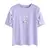 Tops de gola redonda com sopro de renda manga curta, camiseta casual, estampada