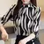 Blusa chiffon listrada para mulheres, camisa manga longa, roupas de escritório,