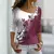 Elegante Camiseta com estampa de flores, Manga Comprida, Gola Inclinada, Casual, na internet