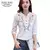 Blusa feminina de algodão e linho com decote em V, camisa OL, meia manga, branc - comprar online