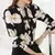 Blusa feminina de chiffon de manga comprida, tops com decote em V, camisa slim f