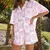 Conjunto de duas peças para mulher, camisa de manga curta com colarinho, calções de botão e perna larga, roupa larga branca, 8655, verão
