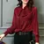 Blusa chiffon solta para as mulheres, camisa gola V, cor sólida, com arco, mang