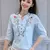 Blusa feminina de algodão e linho com decote em V, camisa OL, meia manga, branc - Irislandia Variedades