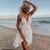 Vestido branco para mulheres, bordado elegante, decote em v, vestido de praia, r