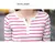 Camiseta de algodão listrado de manga comprida feminina, tops com gola v, roupa - loja online