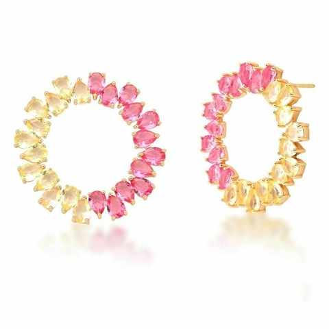 Brinco Gota Rosa e Amarelo