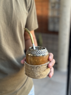 Mate torpedo cincelado base de cuero crudo