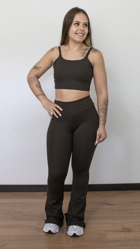 CALÇA FLARE FEMININA POLIAMIDA MARROM