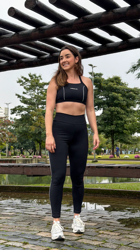 LEGGING COM FILETE FEMININO POLIAMIDA PRETA