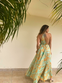 Vestido longo Cierra verde e amarelo - ALBA MARIA