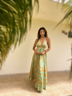 Vestido longo Cierra verde e amarelo na internet