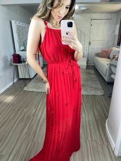 Vestido Aurora plissado vermelho