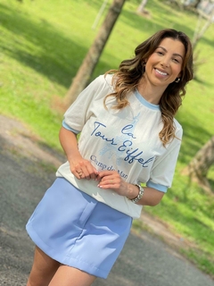 Conjunto t-shirt com shorts saia azul - ALBA MARIA