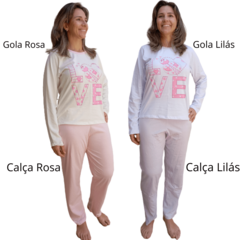 Pijama Feminino 100% Algodão Calça e Mangas Compridas - comprar online