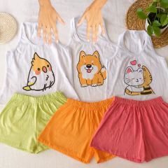 Imagem do Pijama Baby Doll Feminino Algodão Com Short Doll- Estampas Sortidas