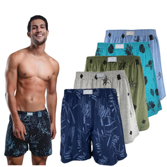 Kit Com 5 Cuecas Samba Canção Short de Dormir Masculino Pijama Estampado 100% Algodão