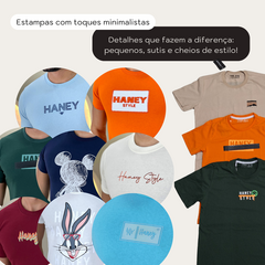 Kit Com 5 Camisas Masculinas Lisa Gola Careca Algodão Cores e Estampas Sortidas - comprar online