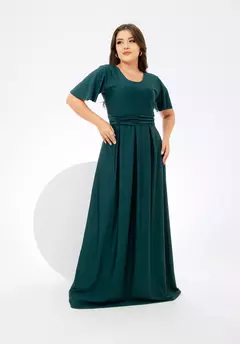 Vestido Longo Bella Verde Esmeralda - Manga Flare