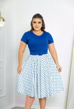 Vestido Midi Poá Azul - Acompanha Cinto - loja online