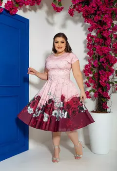 Vestido Midi Rosa Claro Escamas - Acompanha Cinto