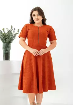 Vestido Midi Ester Bublle Terracota - Fecho de Ziper - Veste Pronto