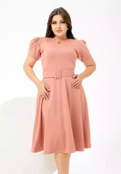 Vestido Pérola Rosa Claro - Acompanha Cinto - Veste Pronto