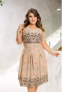 Vestido Midi Nádia Bege - Moda Modesta na internet