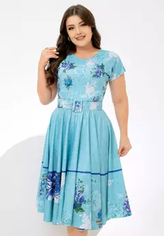 Vestido Midi Azul Céu - Acompanha Cinto - Veste Pronto