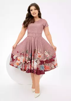 Vestido Midi Rose Florido - Acompanha Cinto na internet