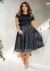 Vestido Midi Poá Preto - Acompanha Cinto