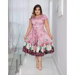 Vestido Midi Rosa Florido - Acompanha Cinto