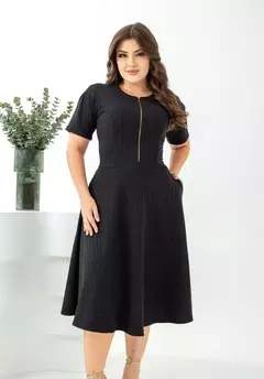 Vestido Midi Ester Bublle Preto - Fecho de Ziper - loja online