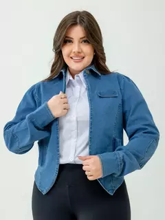 Jaqueta/Bolero Jeans Mangá Longa - Veste Pronto