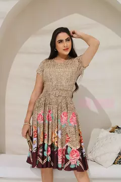 Vestido Midi Bege Amadeirado - Acompanha Cinto