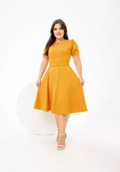 Vestido Pérola Mostarda - Acompanha Cinto - loja online