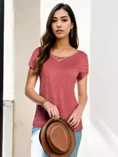 Blusa Manga Curta Algodão Decote - Veste Pronto